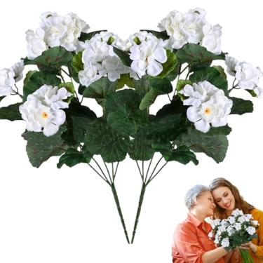 Imagem de Gerânios artificiais – Conjunto de 2 flores artificiais para ambientes internos | Centros de mesa decorativos, decoração requintada para sala de estar e quarto