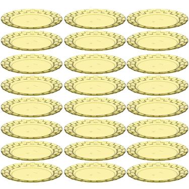 Imagem de Conjunto 24 Pratos Plásticos Médios Amarelos para Servir Mesa Porções Aperitivos Sobremesa