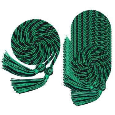 Imagem de Pacote com 16 cordas de honra de formatura pretas a granel, cordas de honra de fio com borla para vestido de solteiro do ensino médio, formatura universitária 2025 (verde com preto)