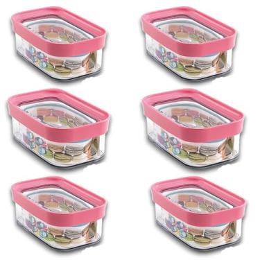 Imagem de KIT 6 Potes para Lanche Retangular com Tampa Hermética 450ml (Rosa)