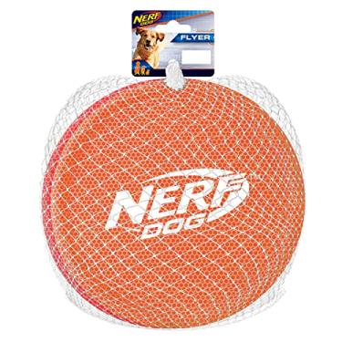 Imagem de Nerf Dog Brinquedo de nylon para cachorro Frisbee, leve, durável e resistente à água, ótimo para praia e piscina, 23 cm de diâmetro, para raças médias/grandes, pacote com dois, laranja e vermelho (8959)