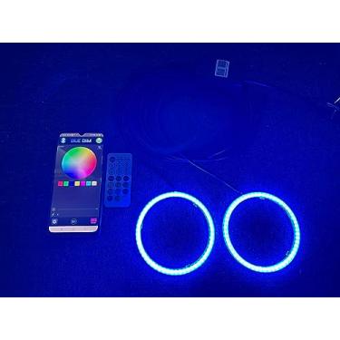 Imagem de SDO TECH 2 peças 90 mm cor sonho perseguindo anéis de halo olhos de anjo de carro, lâmpada de farol luz de circulação diurna SMD3838 Chips anel circular de várias cores, smartphone iOS Android App