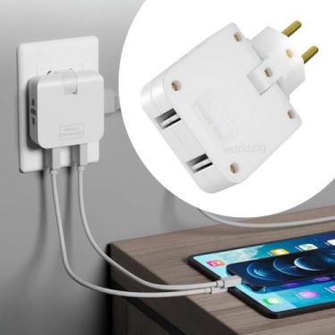 Imagem de Tomada Adaptador 04 Entradas com Duplo USB Benjamin T Dobrável - WZ - 