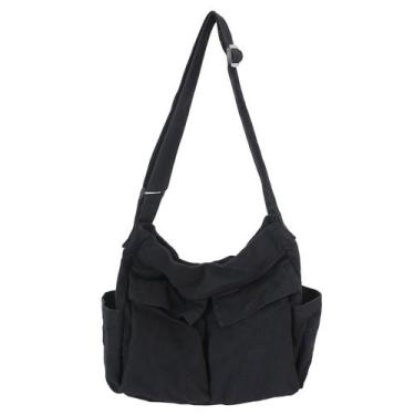 Imagem de Sacola Klaoyer Canvas Messenger Large Hobo preta para mulheres e homen