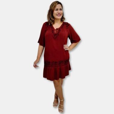 Imagem de Vestido Curto Indiano Manga Curta com Bordados Plus Size - Sarat Moda 