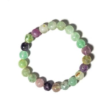 Imagem de Pulseira Bolinha Pedra Fluorita Multicor Rolada Fio Silicone - Cristai