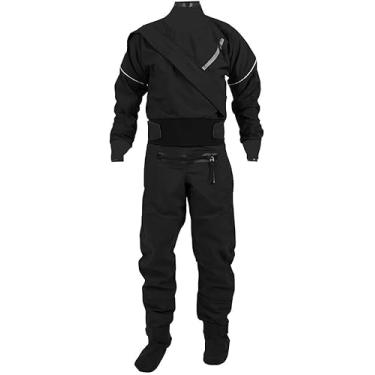 Imagem de Terno Seco Masculino Totalmente Drysuit Zíper Frontal, Tecido Impermeável De 4 Camadas Caiaque Sdrysuit Com Látex No Pescoço E Pulso, Black, M