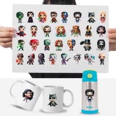 Imagem de Cartela 30 Adesivos Liga da Justiça DC Batman Arlequina DTF UV - Gravi