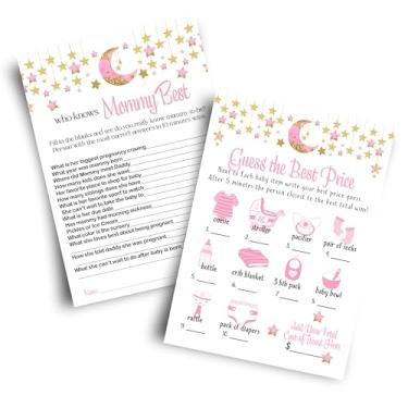 Imagem de Paper Clever Party Twinkle Little Star Baby Shower Games for Girls - 25 Each Who Knows The Mommy Best & Guess The Price Right - Cartões frente e verso rosa e dourado, 5x7