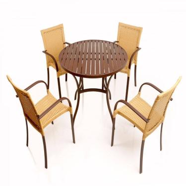 Imagem de 4 Cadeiras Ascoli e Mesa Ripada em Alumínio para Cozinha, Jardim, Piscina, Área, Churra...