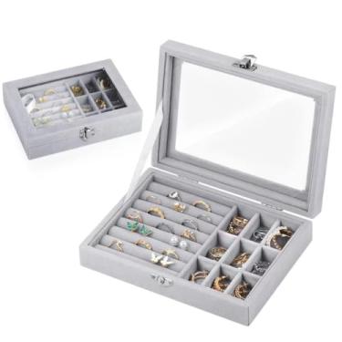 Imagem de Porta Joia Acrílico Luxo Com 3 Camadas Brinco Anel Compartimento caixa de armazenamento de jóias (CINZA(uma camada))