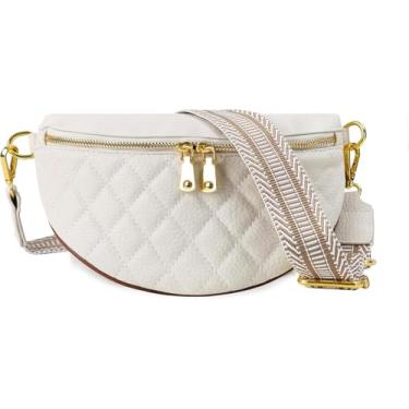 Imagem de Pochetes pretas para mulheres | Bolsa de cinto de couro, transversal antirroubo e alça ajustável, Branco, Small, Bolsa esportiva