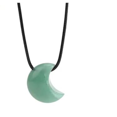Imagem de Colar de 2,5 x 2 cm de lua crescente, colar de corda com pingente de pedra natural, 78cm, Pedra, Obsidiana