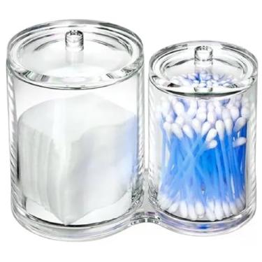 Imagem de Organizador Porta Algodão e Cotonetes Cosméticos Multiuso Redondo Em Acrílico