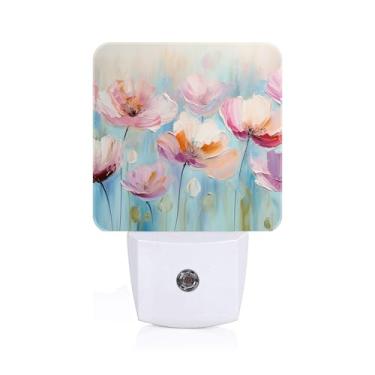 Imagem de FSHVQKD Luz Noturna Com Flores Rosa A Óleo, Luzes Plug-In Sensor De Anoitecer Ao Amanhecer Para Escadas, Corredores, Quartos, Ideal Dormir, Presente Mulheres/Meninas/Meninos, 0,5 W