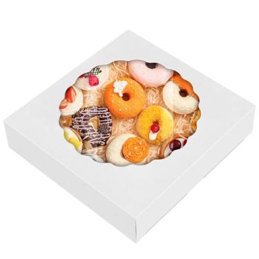 Imagem de HONGFAPK 100 Caixas Individuais Para Biscoitos, 4,5" X 1,2" (Pequena Caixa De Presente, Mini Donuts, Sobremesa Doces, Chocolates, Morangos E Massas) Com Janela