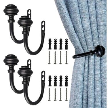 Imagem de Kowibcl 4 Peças De Prendedores Cortina - Parede Com Parafusos, Suportes Decorativos Para Quarto, Sala Estar, Escritório E Casa, Preto