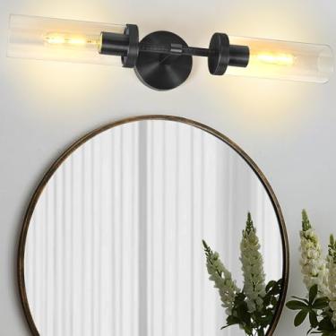 Imagem de Acxcoo Arandelas De Parede Latão Acxcoo, Iluminação Interna 2 Lâmpadas, Tubo Vidro Duplo, Linear Para Cima E Baixo, Banheiro, Sala Estar, Quarto, Inclui Lâmpadas Extras (Preto Fosco)