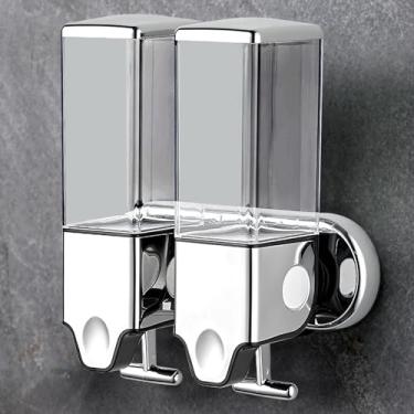 Imagem de prosfalt 2 X 500Ml Xampu E Condicionador Dispensador Sem Brocas Montado Na Parede Manual Sabonete De Banho Para Casa, Banho, Cozinha, Hotéis, Restaurantes Loção (Transparente)