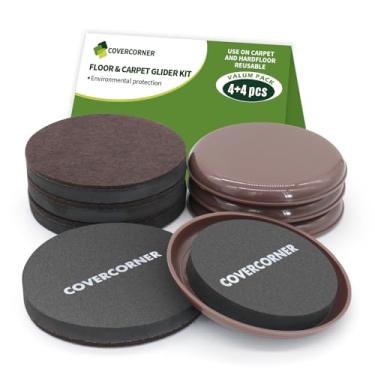 Imagem de covercorner - Kit De Corrediças Para Pisos Madeira, Carpete, 8 Peças, 4 3/4" Pacote Combinado, Móveis Mudança, Mudanças Marrom