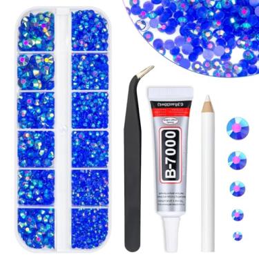 Imagem de qiipii Strass De Resina Azul Royal Ab Com Cola B7000 Para Joias Artesanato Deslumbrante 2 Mm 3 4 5 6 Pedras Gelatina Escuras Fundo Plano Diamantes Pingentes Unhas Rosto Olhos Maquiagem Copos