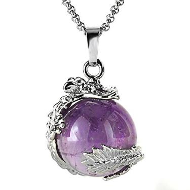 Imagem de JEWELRIESHOP Colar de dragão Chakra Reiki com pingente de cristal de cura para mulheres e homens, 35*22 mm, bambu lac lac bambu pedra preciosa cristal de aço inoxidável, Syn. Ametista roxa