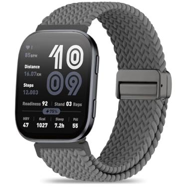 Imagem de Oanux Pulseira de relógio de nylon trançado magnética de 22 mm, compatível com Amazfit Bip 6/Amazfit Bip 5, pulseira esportiva macia respirável para Amazfit Helio e GTR 4/3 Pro/3/2/2e/47 mm masculino