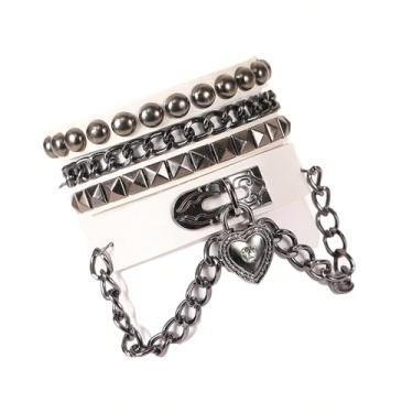 Imagem de NIGHTCRUZ Pulseira de corrente de couro punk, pulseira de couro gótico com coração, pulseira de rock and roll para homens e mulheres, Large, Couro sintético, Sem Pedra Preciosa