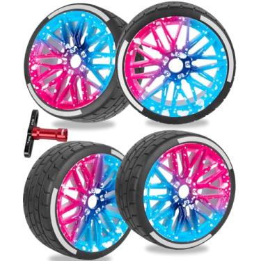 Imagem de RCarmubWow RC Wheels and Tires Highway Tires for 1/8 Typhon 6S BLX,1/7 Infraction 6S BLX,Limitless,RC Wheels RC Tires Soft Tires Buggy Tires Off Road Racing Truck Tires,4pcs,Colorful