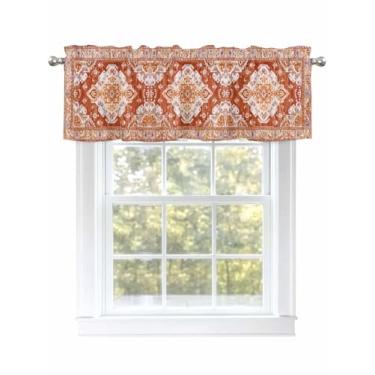 Imagem de Cortinas de cozinha boêmia vermelha com bolso para varão, retrô, boêmio, medieval, mural, tratamento de janela, cortinas curtas para cozinha, banheiro, sala de estar, 1 painel, 137 x 45 cm