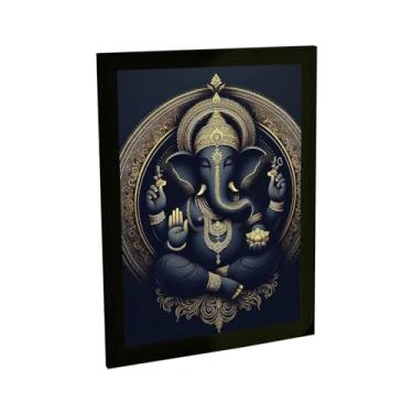 Imagem de Quadro Decorativo Ganesha Estatua Ilustração Preto Ouro Decoração Poster Quarto Sala
