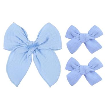 Imagem de Conjunto de grampos de cabelo fábula de 12 cm com 2 peças de grampos de cabelo boutique de 7 cm para meninas – acessórios de cabelo feitos à mão de linho de algodão e fita fosca para crianças e