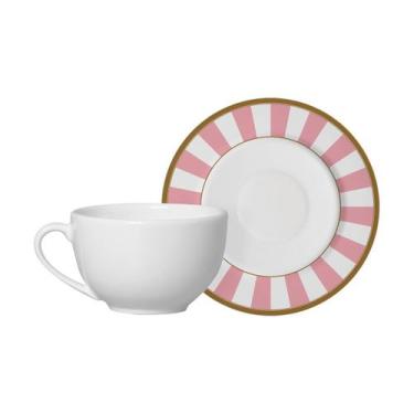 Imagem de Conjunto Com 6 Xícaras De Chá Com Pires Stripe Rosa 250Ml - Alleanza C