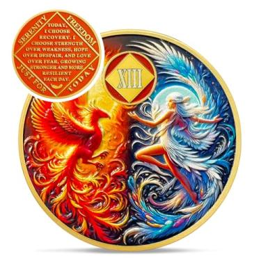 Imagem de Phoenix Fairy Medalhões Na de 13 Anos - Moeda de Sobriedade Sol e Lua - 13 Years Recovery Addiction Token - Celebrate Clean and Sober Chip - 0-20 Presentes Prime Narcóticos Anônimos para Homens e