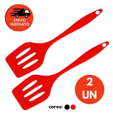 Imagem de Kit Espátula Vazada Silicone Maciço 28,6cm Fritura Lanche Escoar Drena
