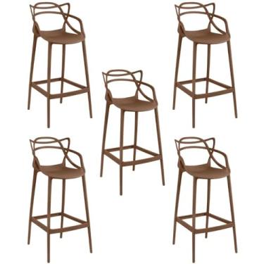Imagem de Kit 5 Banqueta Alta Allegra com Encosto Design Cozinha/bancada - Marrom