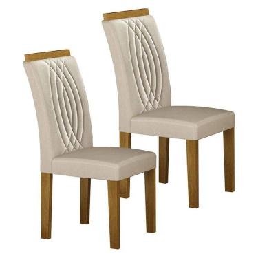 Imagem de Cadeira para Mesa de Jantar Doha MDF Kit 2 Peças Freijó Joli Palha - Leifer Móveis