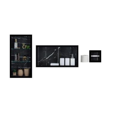 Imagem de Nicho Em Porcelanato Para Banheiro - kit com 3 peças (Preto Venato) - 