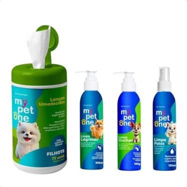 Imagem de Kit 4 em 1 Higiene Mypetone para Filhotes, Lenços Umedecidos 75un, Limpa Lágrimas 100mL, Limpa Orelhas 100g, Limpa Patas 120mL