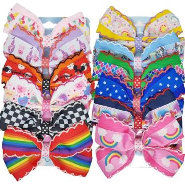 Imagem de 12 peças de laços de cabelo para meninas coloridas laço de cabelo de gorgorão arco-íris arco de cabelo jacaré grampos de cabelo de unicórnio grampos de cabelo acessórios de cabelo para crianças