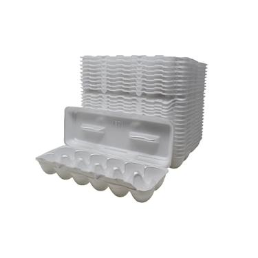 Imagem de Embalagem com 25 caixas de ovos de espuma, brancas, feitas nos EUA, reutilizáveis com 12 ovos de galinha