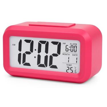 Imagem de Mini Relógio Digital de Mesa Despertador de Cabeceira Inteligente com Sensor de Temperatura Cabeceira Premium (Rosa)