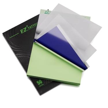 Imagem de Papel de transferência EZ Tattoo - 50 folhas de papel de estêncil de tatuagem tamanho A4 para tatuagem, 4 camadas de 21 x 29,7 cm, papel de rastreamento térmico para acessórios e suprimentos de