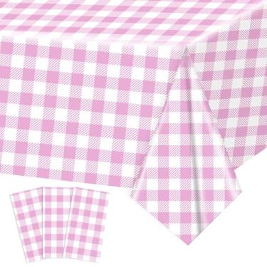 Imagem de Pacote com 3 toalhas de mesa de guingão roxas, toalhas de mesa descartáveis de 137 x 272 cm, toalha de mesa quadriculada roxa à prova d'água para aniversário, churrasco, festa de chá, casamento