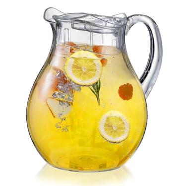 Imagem de OIIKQDML Jarra de água de plástico com tampa 1,8 litro (1,8 g), jarra de chá gelado grande transparente para café, suco e bebidas caseiras (1,8 g)