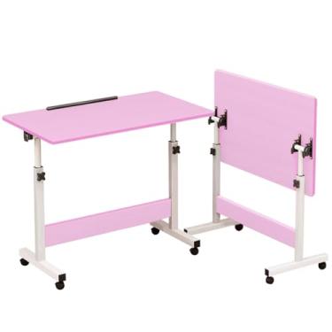Imagem de Mesa ajustável dobrável, mesa de notebook lateral com ajuste de altura (Rosa-Flip)