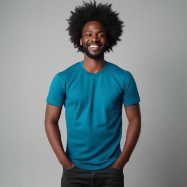 Imagem de Camisa Dry Fit Masculina Manga Curta Proteção UV 50 Azul Turquesa - Fa