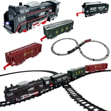 Imagem de Trem Clássico Infantil Com Trilhos, 18 Peças, Locomotiva E Vagões, 91 Cm, Com Luz, Fácil De Montar, Trenzinho De Brinquedo Elétrico Led