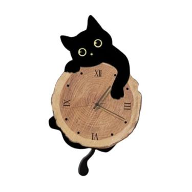 Imagem de Fenteer Relógio de parede de gato com cauda oscilante, elegante, moderno, relógio decorativo de pêndulo para decoração de interiores, cozinha, casa, quarto, Style a