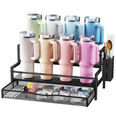 Imagem de Kssiaz Organizador de garrafa de água para copo Full Stanley de 1,134 g com alça, organizador de copo de 2 camadas para 8 xícaras, organizadores de despensa de cozinha e armazenamento para acessórios